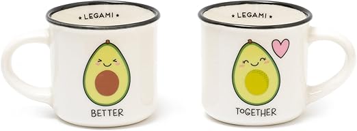 Legami Espresso for two, 2 tazas de café de porcelana New Bone, capacidad de 50 ml, tema aguacate, lavables en lavavajillas, aptas para microondas
