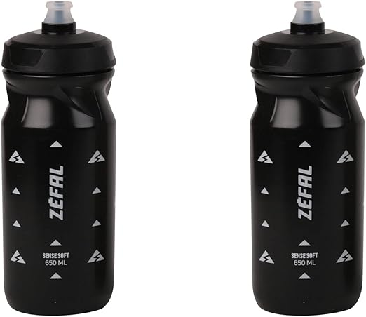 ZEFAL Pack Sense Soft 65 - Lote de 2 bidones para bicicleta y MTB, botella deportiva flexible e inodora, botella de agua sin BPA - Tetina de silicona - Negro, 2 x 650ml