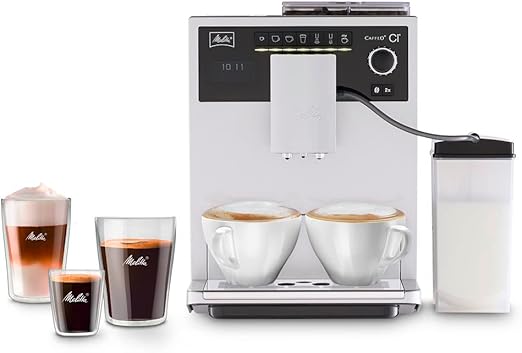 Melitta Caffeo Ci E970-101, Cafetera Molinillo, Café Molido y en Grano, Personalizable, Depósito de Leche, Limpieza Automática, 15 Bares, Plata, 1400 W, 1.8 litros, Acero Inoxidable