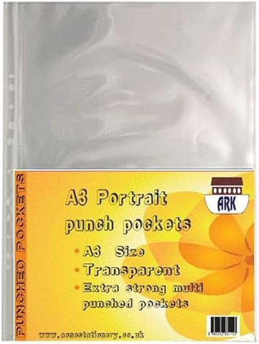 30 x ARK A3 plástico transparente 90 micras fuertes bolsillos perforados (vertical)