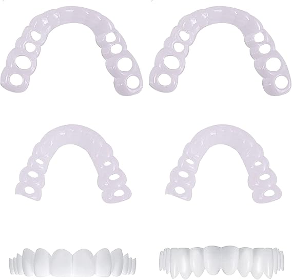 2 pares de dentaduras postizas de dientes de carillas cosméticas conjunto de dientes superiores inferiores temporales dientes falsos dentaduras naturales prótesis dentales Snap On dentaduras carillas