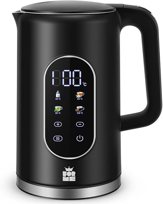 ForMe Hervidor Eléctricos de Acero Inoxidable 1,7 L Selección de Temperatura de 40-100 C LED Indicador Digital de Temperatura I Función de Mantener Caliente Tetera I Cristal Hervidora Libre de BPA