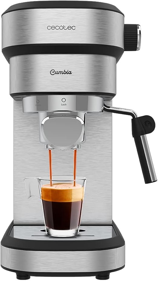 Cecotec Cafetera Express Cafelizzia 790 Steel Duo. 1350 W, Espressos y Cappuccinos, Thermoblock, 20 Bares, Modo Auto 1-2 Cafés, Vaporizador Orientable, Accesorio Filtro para Cápsulas
