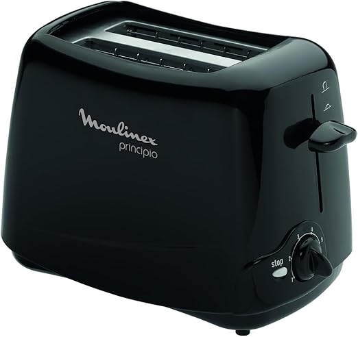 Moulinex Principio, Tostadora de 2 Ranuras, 850 W, 6 niveles de tostado ajustable, Bandeja recogemigas, Diseño fácil de usar y limpiar, Ideal para pan fino y grueso, Negra, TT110232