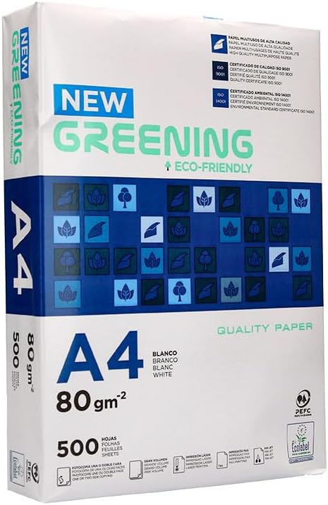 Liderpapel Greening - Papel Fotocopiadora, A4, 80 Gramos, Paquete de 500 Hojas