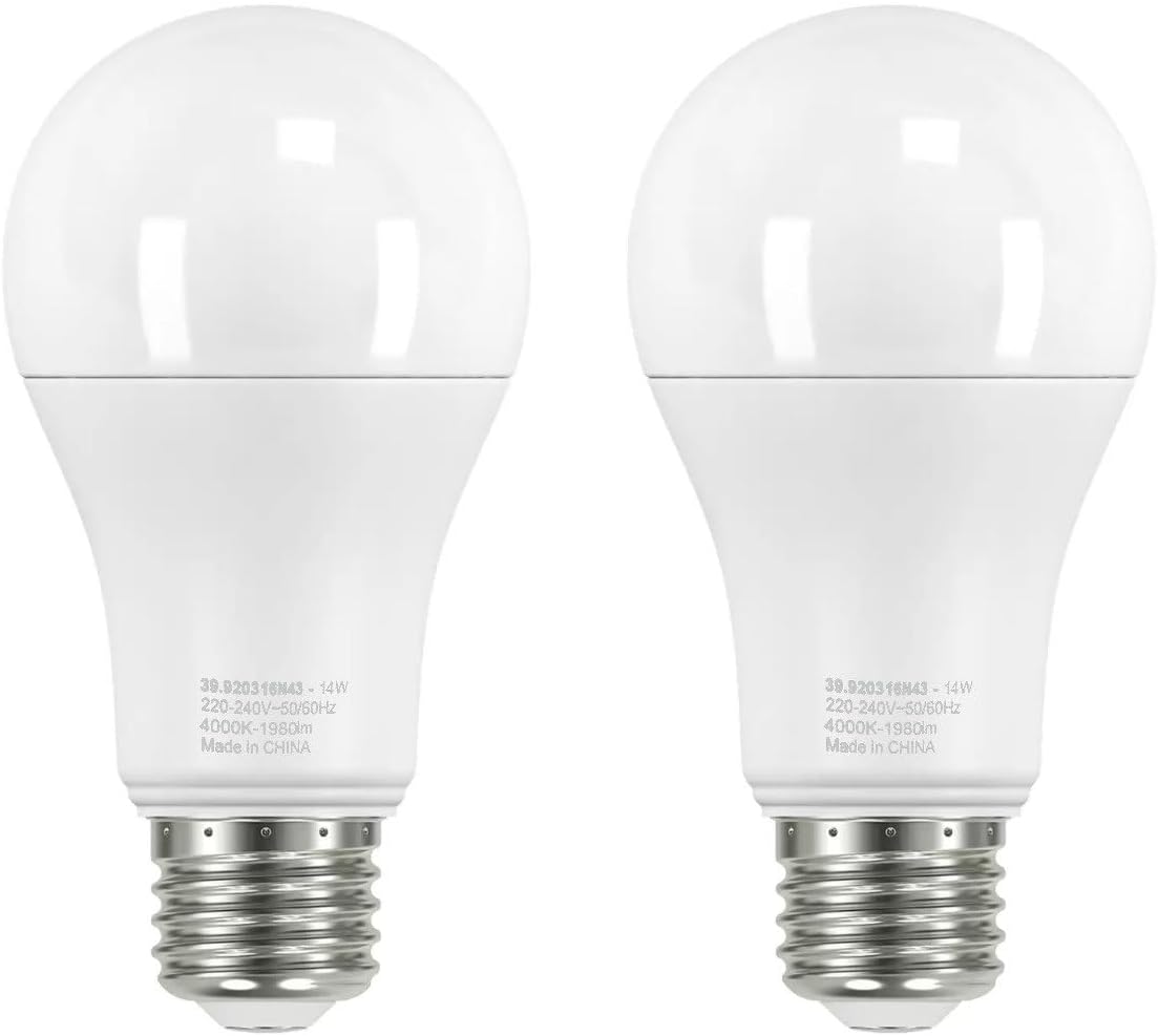 Area illumina Lampadina LED E27 14W Compatta da 1980 Lumen, Ultra luminosa, Classe energetica D, Luce calda, fredda o naturale, Altezza 12 cm, Larghezza 6 cm (2, Luce Naturale 4000k)