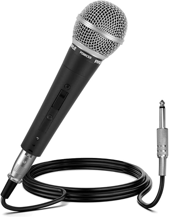 Pyle Micrófono, dinámico, vocal, profesional, unidireccional y manual, conexión XLR, boton on/off, cable de ¼ “, color negro