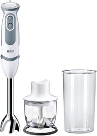 Braun Hogar Batidora de mano, 21 velocidades y función turbo, anti-salpicaduras, Powerbell Plus, 2 accesorios (mini-picadora 350 ml, vaso medidor 600 ml), Blanco, 1000 W