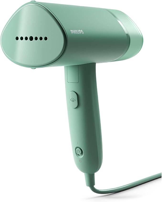 Philips Serie 3000 Plancha vertical- Vaporizador - 1000 W, 20 g/min de vapor, Depósito de agua de 100 ml extraíble, Placa de plástico, Diseño compacto y plegable ideal para viajar, Verde (STH3010/70)