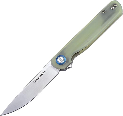 Harnds Cuchillo de bolsillo plegable Wind Flipper Hoja de G10 con cojinetes de cerámica Cuchillo de supervivencia para camping y EDC (Cian transparente)