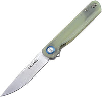 Harnds Cuchillo de bolsillo plegable Wind Flipper Hoja de G10 con cojinetes de cerámica Cuchillo de supervivencia para camping y EDC (Cian transparente)