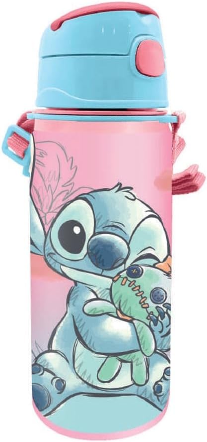 Kids Licensing - Botella de Agua Niños y Niñas - Cantimplora de Aluminio con Asa y Cierre de Clic, Libre de BPA y Toxinas, 600 ml, Diseños Infantiles
