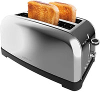 Cecotec Tostadora Vertical 2 Ranuras Largas Toastin' time 1500 Inox Lite. 1500W, 4 Tostadas, Ranura Ancha 3,8 cm, Potencia Regulable, Tostado Uniforme, Bandeja Recogemigas, Acabados Acero Inoxidable