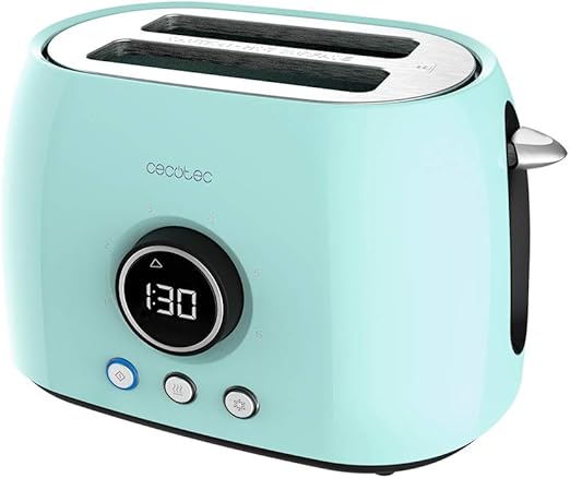 Cecotec Tostadora Digital ClassicToast 8000 Beige Double. 800 W, 2 Ranuras extraanchas para 2 tostadas, Pantalla Digital, 3 Funciones, Varillas superiores, Diseño Retro en Beige