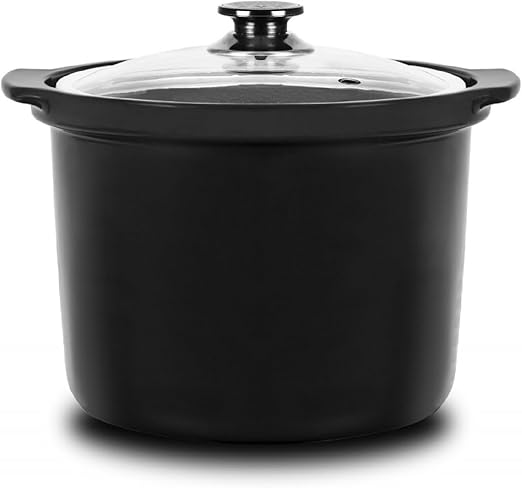 Cecotec, Cubeta de cerámica para cocciones lentas y a baja temperatura con tu Olla GM programable, Con tapa de vidrio, Negro, Apta para todas las ollas programables de 6 litros