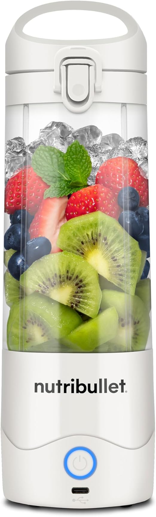 nutribullet Vaso portátil para hacer smoothie maker to go, 475 ml, sin BPA, recargable para más de 15 mezclas, mini batidora portátil para mezclar y llevar, pica hielo y fruta, color blanco, NBP003W