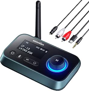 SOOMFON Transmisor Receptor Bluetooth para TV, 3 en 1 Bluetooth Adaptador
