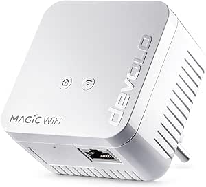 devolo Adaptador WLAN Powerline, miniadaptador de extensión WiFi Magic 1, hasta 1200 Mbit/s, amplificador WLAN en malla, 1 conexión LAN, dLAN 2.0, blanco
