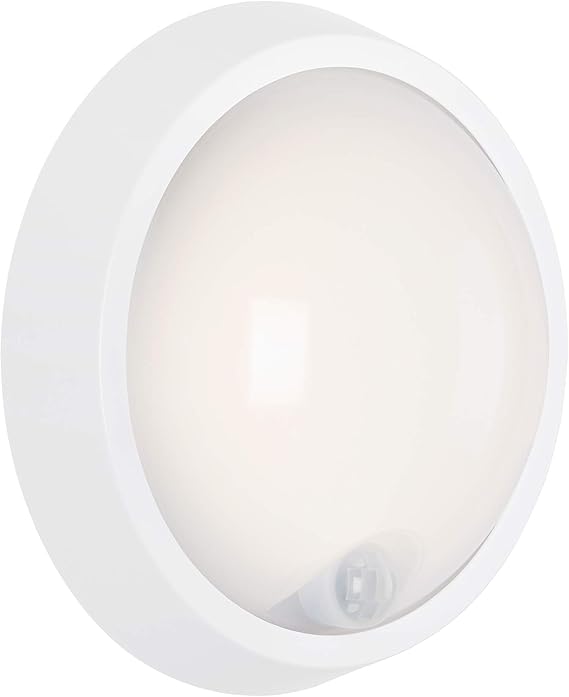 Briloner LED, lámpara de Pared para Exterior con Sensor de Movimiento y Detector crepuscular, 12 W, 1.150 lúmenes, 4.000 Kelvin, Blanca, Redonda, Ø 17 cm, 17x7cm, Blanco