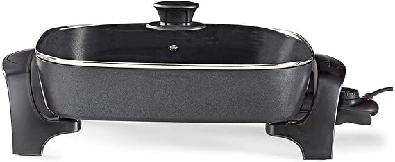 Nedis sartén eléctrica - Sartén multifuncional de aluminio fundido y con tapa de cristal - Adecuada para el lavavajillas - diámetro de 40 cm - Negro