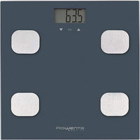 Rowenta Body Up BR2520 - Báscula de baño con medidor de grasa corporal e IMC que almacena hasta 8 perfiles de usuario, gran pantalla LCD, plataforma de vidrio, hasta 150 kg de capacidad, Color Azul