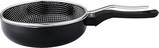 VIER - Sartén honda Freidora de Inducción Aluminio antiadherente Ø 24 cm, cap. 3,30 litros (111 Oz), Base Inducción apta para toda clase de cocinas, Mango Ergonómico Aislante, pico vertedor.