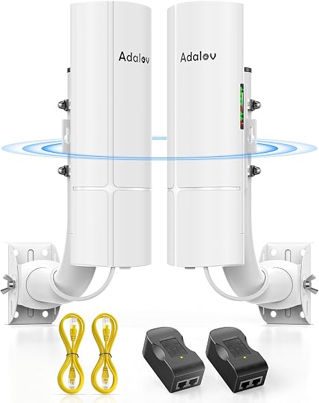 AdaLov Gigabit WLAN-Bridge Outdoor CPE366, 5.8GHz Point-to-Point Inalámbrico Bridge con Soporte, 3KM Punkt-zu-Punkt-Netzwerk para Überwachungskamera/Garage/Scheune/Gerätehaus, IP65 impermeable, 24V PoE
