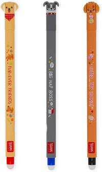 Legami - Set di 3 Bolígrafos de gel borrables Fur-ever Friends, Penne con Inchiostro Cancellabile Termosensibile, Negro, Azul, Rojo, Cancella Senza Consumare il Foglio, Punta 0,7 mm