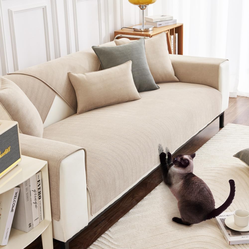 DUJUIKE Funda para Sofà Chaise Longue,Funda de sofá de Chenilla de espigapara,Niños Perros Gatos Amante de Las Mascotas,Suave al Tacto,con Diseño Antideslizante(90x210cm-Rectangular,Blanco)
