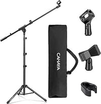 CAHAYA Soporte de Micrófono con Brazo con Dos Pinzas para Microfonos Pie de Micrófono Plegable y Ajustable de 64-158cm para Conciertos Videoconferencias Escenarios