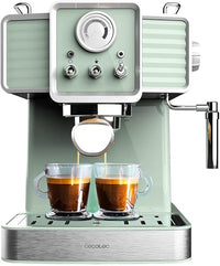 Cecotec Cafetera Express Power Espresso 20 Tradizionale Light Green. 1350 W, Espresso y Cappucicno, 20 Bares y Thermoblock, Vaporizador, Manómetro, Diseño Vintage, Capacidad 1,5 Litros