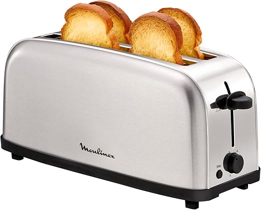 Moulinex Classic, Tostador Acero Inoxidable, 2 Ranuras largas y anchas, 1400 W, 6 Posiciones Tostado, Función Stop, Bandeja Recogemigas, para Todo Tipo de Pan normal, molde, artesano, LS330D
