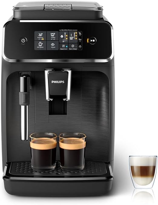 Philips Serie 2200 Cafetera Superautomática - Espumador de Leche Clásico, Pantalla Táctil Intuitiva, Negro Mate (EP2220/10)