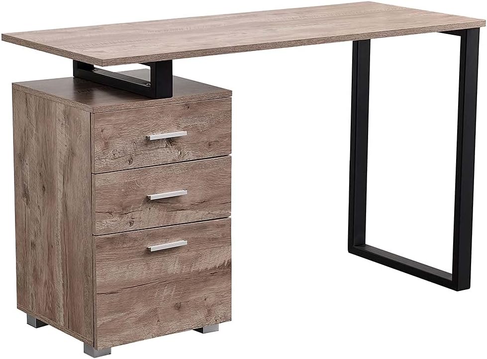 BAKAJI Escritorio con cajonera de 3 cajones, Mesa de Trabajo para Ordenador de Madera con Estructura de Acero, diseño Moderno, 120 x 50 x 75 cm, decoración del hogar o la Oficina, Dormitorio (Roble)