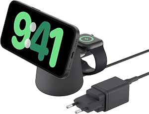 Belkin BoostCharge Pro Cargador Inalámbrico MagSafe 2 en 1 con MagSafe de 15 W, Carga Rápida para iPhone 17, iPhone Air, iPhone 16, Pixelsnap, AirPods y Otros Dispositivos con MagSafe - Negro