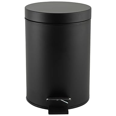 Beldray cubo de baño con pedal 3 L - papelera pequeña redonda de acero inoxidable, tapa de cierre suave, cubo interior extraíble, ideal para baño, dormitorio u oficina, negro