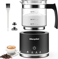 Morpilot Espumador de Leche Eéctrico, Calentador de Leche 500 ml, 600 W, 4 en 1 para Leche Caliente y Fría, Apto para Lavavajillas, Diseño Latte, Negro