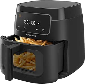 Grundig FRY 7320 Freidora de Aire Caliente, 7,6 L de capacidad, 1750 W, Pantalla táctil, Ventana Grande, Ajuste de Temperatura y Tiempo, Antiadherente, Cesta Apto para Lavavajillas, Negro