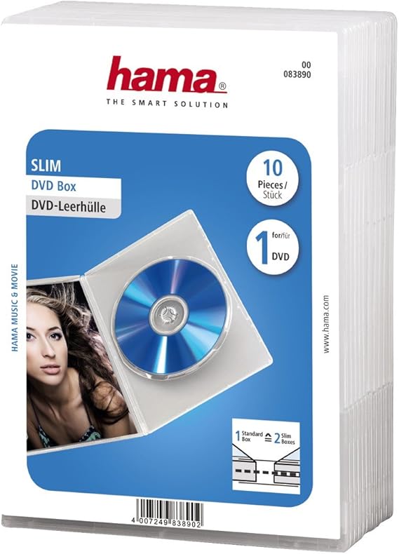 Hama DVD-Hülle Slim 15er-Pack (auch passend für CDs und Blu-Rays) extra schmal, mit Folie zum Einstecken des Covers, transparent