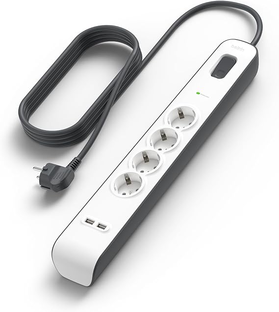 Belkin SurgeCube USB-Steckdose und Überspannungsschutz, 1 Weg/1 Stecker mit Überspannungsschutz, geschützter Stecker mit USB-Steckplätzen x 2 (2,4 A), Weiß