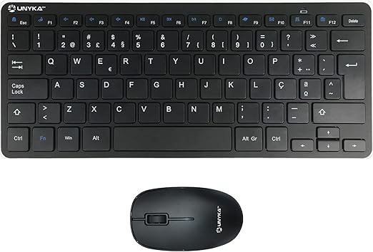 UNYKAch Kit Mini Teclado y Ratón Inalámbricos MK288 Pro Nano USB Wireless 2.4 GHz, Idioma Portugués 79 Teclas Membrana, 1200 dpi, Ergonómico, Windows, Mac, Android, Linux