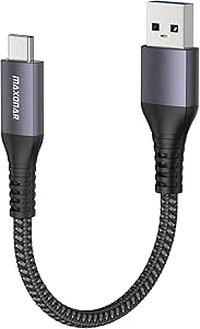 Maxonar Cable USB C Corto 20cm/0.2M 1Pack [Datos de 10Gbps] USB3.2 Gen2 Tipo C Android Auto Cable QC3.0 3.1A USB A a C Cargador rápido para Samsung Note20 Galaxy S23/S22 Z Flip 5 Pixel 8 OnePlus 11
