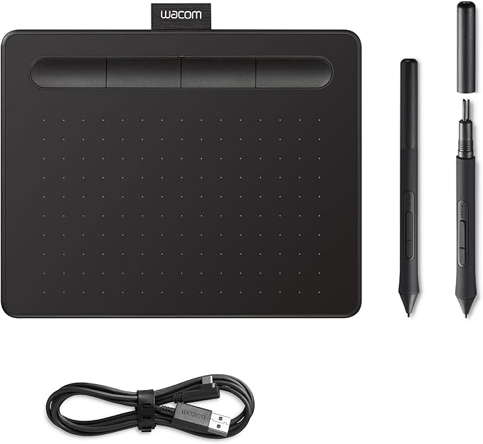 Wacom Intuos S - Bandeja de Dibujo portátil (para Pintar y editar Fotos con lápiz 4K Sensible a la presión y 1 Descarga de Software), Color Negro