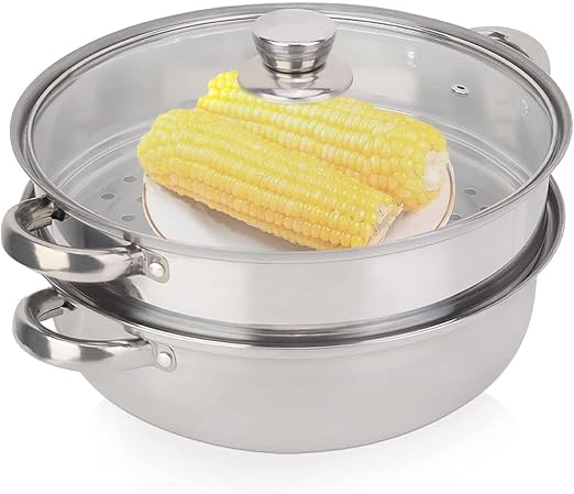 Olla Al Vapor De Doble Capa Para Cocinar, Olla Al Vapor De Verduras De 28 Centímetros, Olla Al Vapor De Acero Inoxidable, Olla Al Vapor De Vidrio Con Tapa De Albóndigas De Verduras