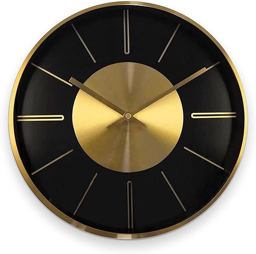 Reloj de pared aluminio y cobre 30 cm diámetro sin ruido tictac. Silencioso metálico estilo loft para salón,dormitorio, oficina, decoraciones Feng Shui, negro
