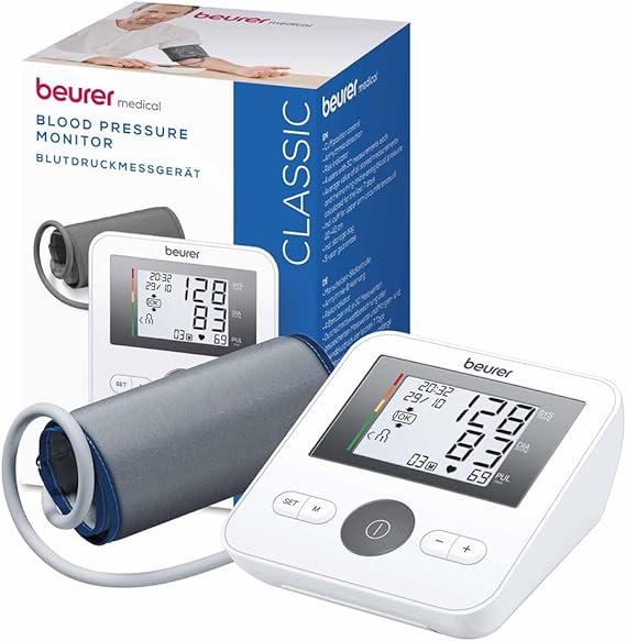Beurer BM 27 Tensiómetro de brazo digital con control de ajuste del manguito, brazalete de 22-42 cm, indicador de riesgo, detección de arritmias, mensaje en caso de errores de aplicación