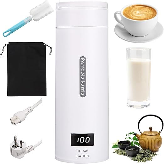 Pequeño hervidor de agua portátil, 380ML 4-Temperaturas Hervidor de Agua Eléctrico, Mini Hervidor Eléctrico, Con Pinceles y bolsas, Materiales Inoxidables, Apagado Automático, para Hacer Leche Café Té