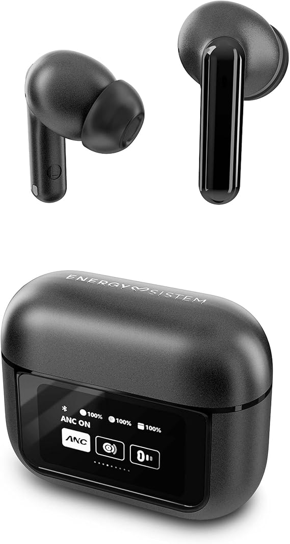 Energy Sistem Display ANC – Auriculares True Wireless (ANC, Bluetooth 5.4, True Wireless Stereo, 30 Horas de batería, Estuche de Carga con Pantalla Inteligente)
