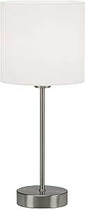 BRILONER- Lámpara de Mesa con Pantalla de Tela, Interruptor por Cable, Casquillo E14, Máx.25W, Lampara de Escritorio, Lampara de Lectura, Lámpara de Mesa, Lamparas de Mesita de Noche, 16x38 cm, Blanco