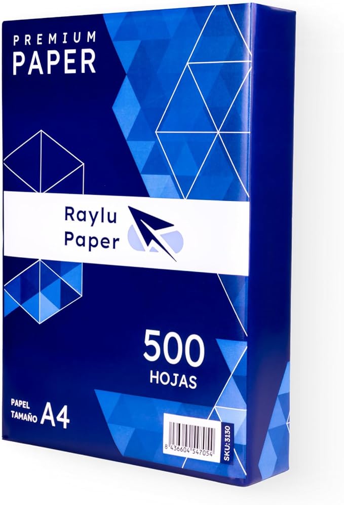 RAYLU PAPER - Folios A4 80gr 500 Hojas de Papel Premium Multiusos para Impresoras Láser, Inkjet y Fotocopiadoras, para Oficina y Hogar